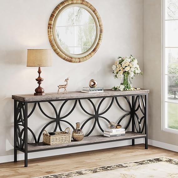 Narrow Sofa Console Table with 2-Tier Storage, 70.9"
