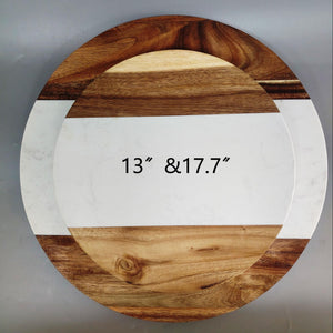 Acacia Wood & Marble Lazy Susan Turntable 17.7"