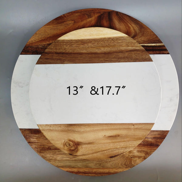 Acacia Wood & Marble Lazy Susan Turntable 17.7"
