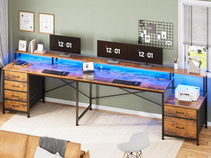 L-Shaped Desk with 6 Drawers, Monitor Shelf, Power Outlets & LED Lights