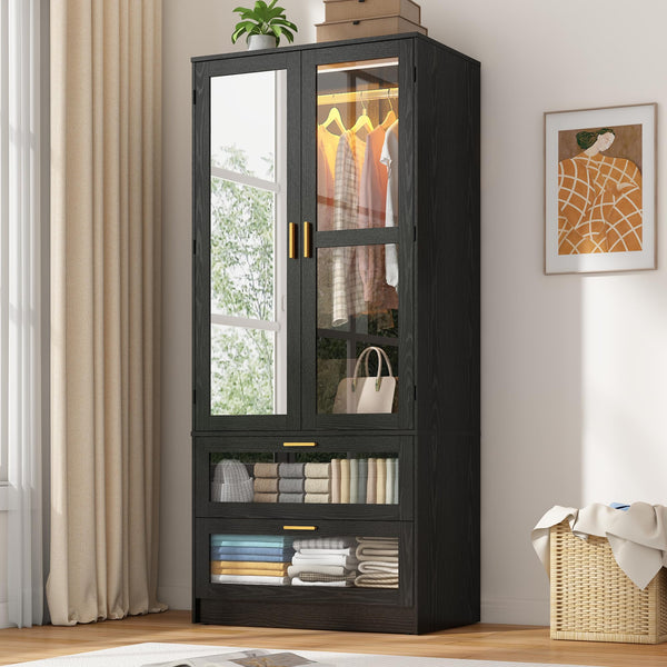 2-Door Wardrobe with LED & Mirror