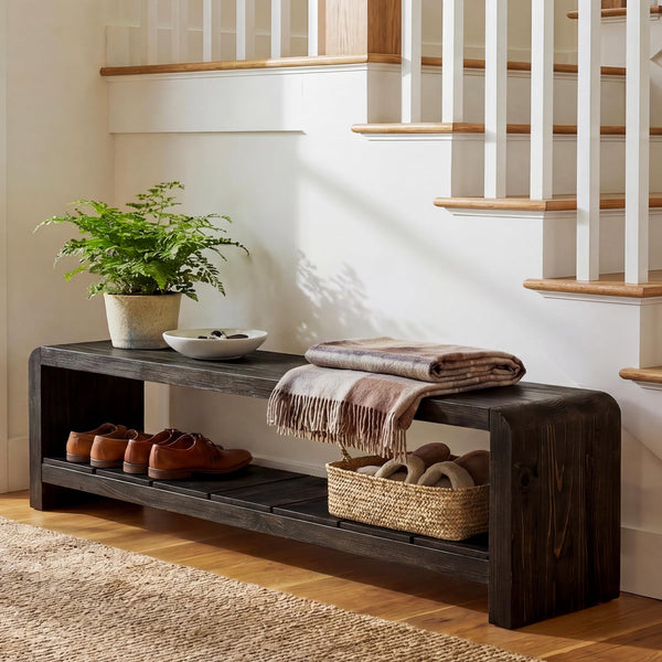 Solid Wood Entryway Bench with Shoe Storage