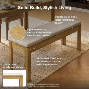 Solid Wood Upholstered Dining Bench – Modern Farmhouse Style