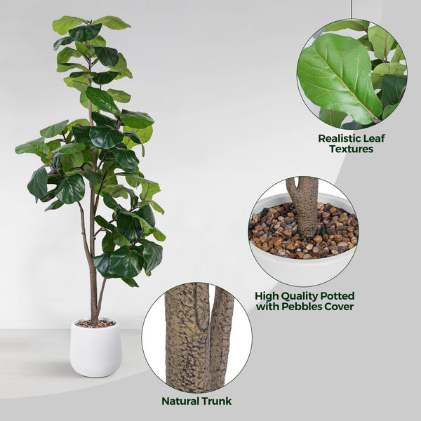 Artificial Fiddle Leaf Fig Tree with White Planter