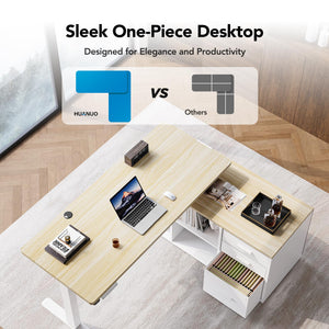 L-Shaped Electric Standing Desk with Drawers