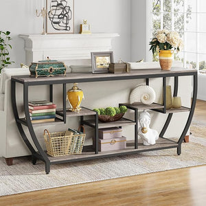 70.9" Industrial Sofa Console Table with 7 Shelves