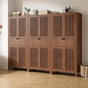 Farmhouse Storage Cabinet Set of 2 with Drawer & Adjustable Shelves