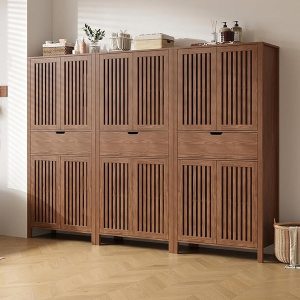 Farmhouse Storage Cabinet Set of 2 with Drawer & Adjustable Shelves