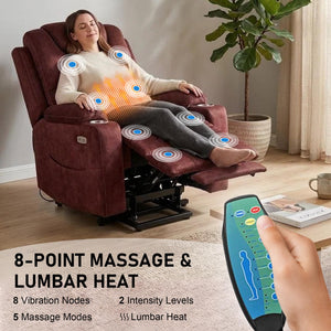 Oversized Power Lift Recliner Chair with Massage & Heat
