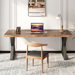 Z-Shape Solid Wood & Metal Computer Desk