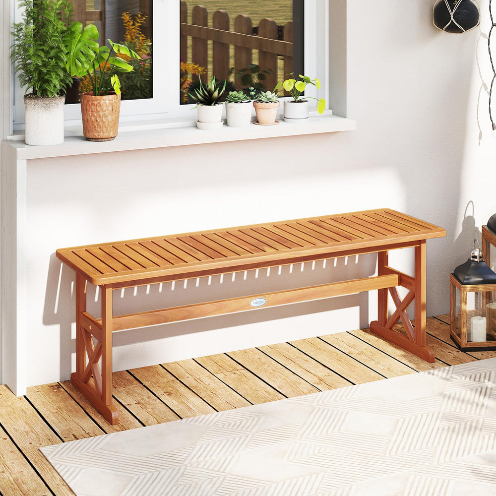 Acacia Wood Outdoor Bench – Slatted Seat, 800 lbs Capacity