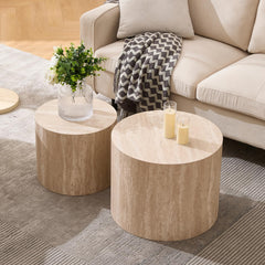 Round Nesting Coffee & Side Table Set of 2, Wood, No Assembly