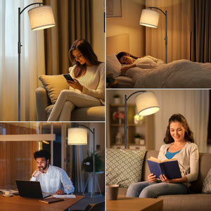 Dimmable Arc Floor Lamp with Linen Shade