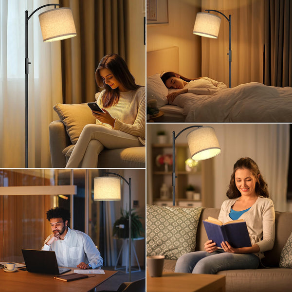 Dimmable Arc Floor Lamp with Linen Shade