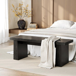 47-Inch Wooden Entryway Bench with Wavy Edge Design