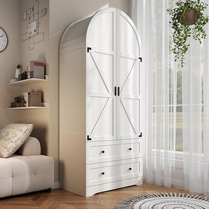 Armoire Wardrobe Closet with 2 Drawers & Hanging Rod