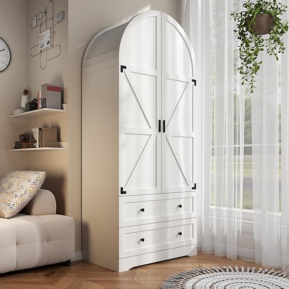 Armoire Wardrobe Closet with 2 Drawers & Hanging Rod