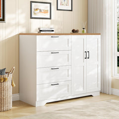 2-Door Wardrobe Armoire with 4 Drawers & Hanging Rod