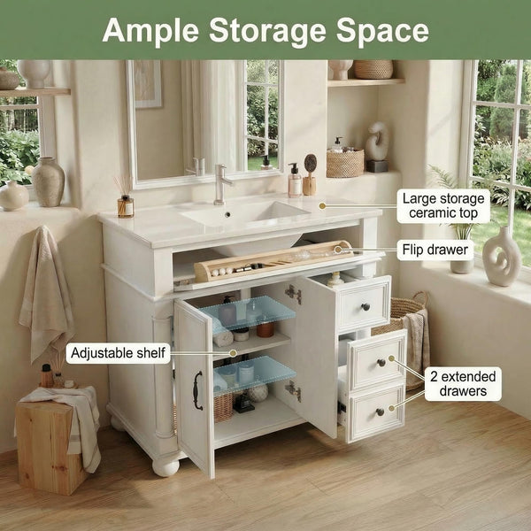 36" Farmhouse Bathroom Vanity with Integrated Ceramic Sink & Soft-Close Storage