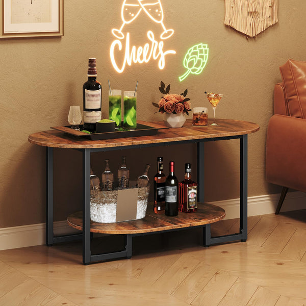 Oval Coffee Table with 2-Tier Open Storage Shelf