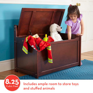 Wooden Toy Chest with Safety-Hinged Lid – Espresso