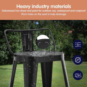 Metal Bar Stools Set of 4 with Back, Indoor Outdoor Counter Height, Matte Black
