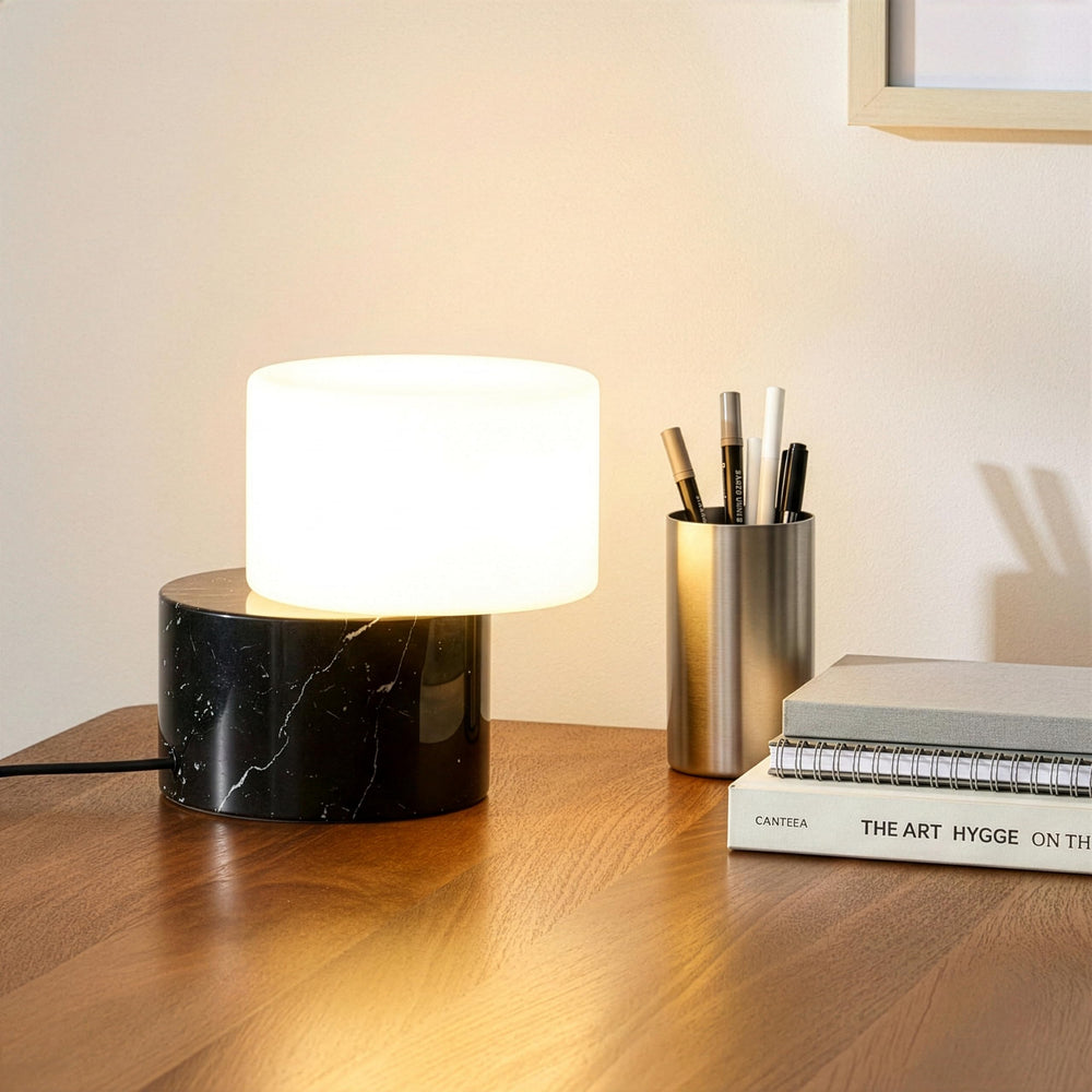 Marble Base Dimmable LED Table Lamp with Frosted Glass Shade