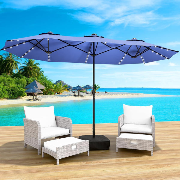 Large Rectangular Patio Umbrella with Base & LED Lights