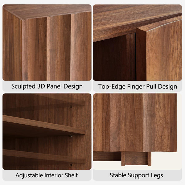 61" Mid-Century Modern TV Stand – Walnut Media Console with Wave Design