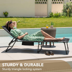 4-Fold Folding Outdoor Chaise Lounge Chair with Pillow & Side Pocket