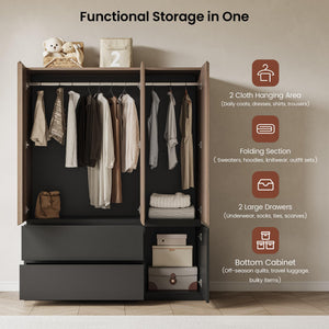 3-Door Wardrobe Armoire with Mirror & Drawers