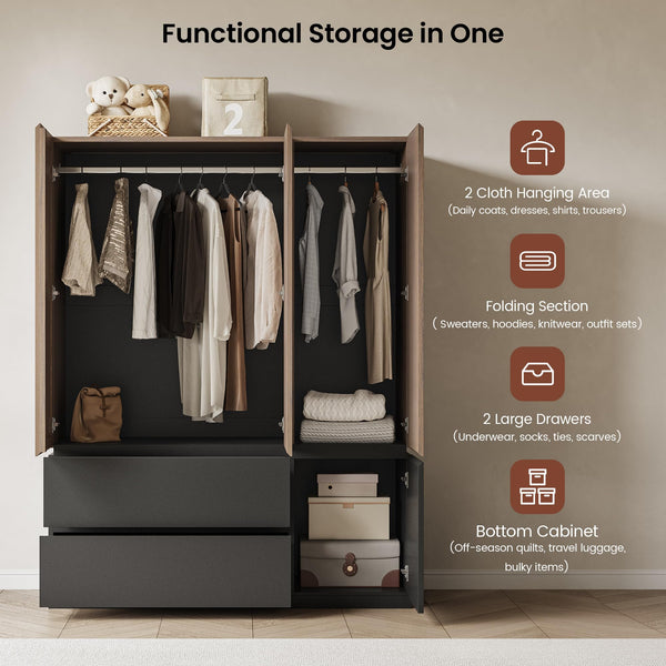 3-Door Wardrobe Armoire with Mirror & Drawers