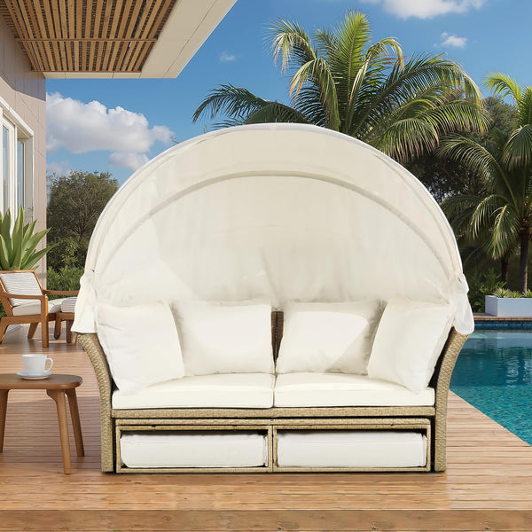 Outdoor Convertible Patio Daybed with Retractable Canopy
