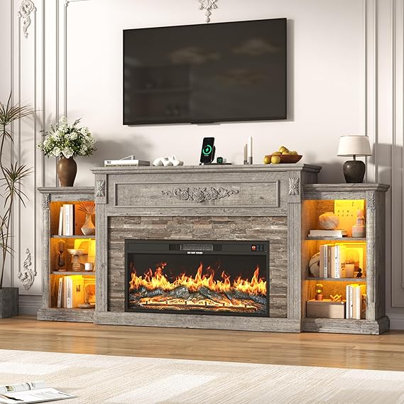 85" Farmhouse TV Stand with 36" Electric Fireplace – Fits TVs Up to 95"