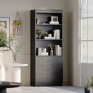 Tall Bookshelf with Drawers & Open Shelves