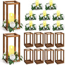 Wood Lantern Wedding Centerpiece Set with LED Candles & Eucalyptus Wreaths – 10 Sets