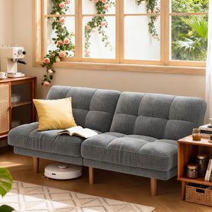 65" Convertible Futon Sofa Bed – Corduroy Fabric, Grey