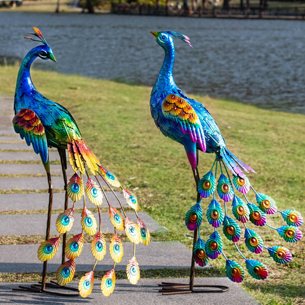 Metal Peacock Garden Statues – Set of 2