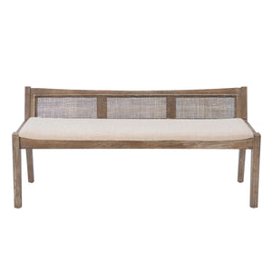 Low Back Cane Bench with Upholstered Seat