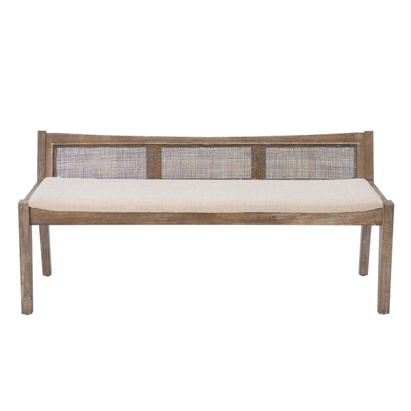 Low Back Cane Bench with Upholstered Seat