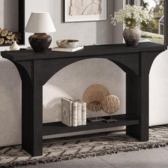 55-Inch Farmhouse Console Table with Storage Shelf