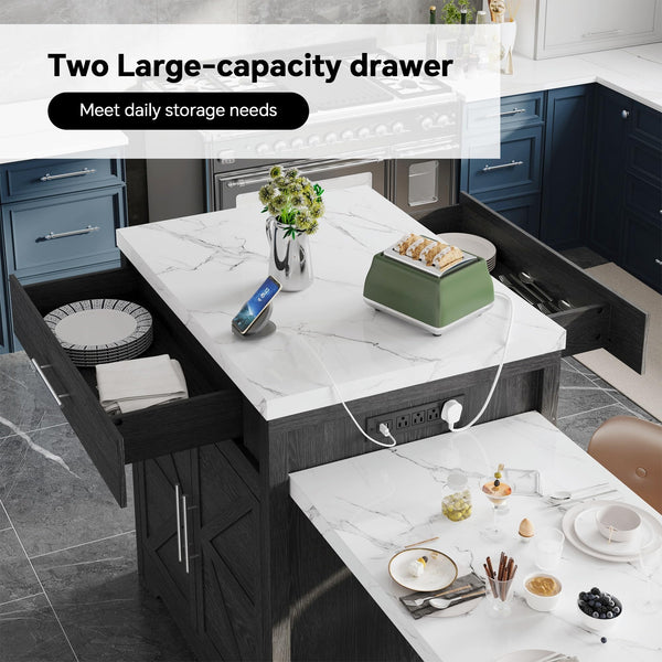 Kitchen Island with Extendable Dining Table & Storage