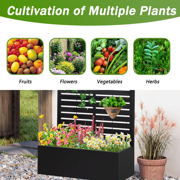 Metal Raised Garden Bed with Trellis & Privacy Screen