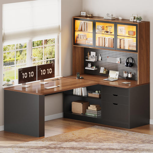 L-Shaped Gaming & Office Desk with Storage