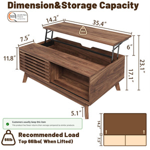 Lift Top Coffee Table with Storage & Sliding Door – Walnut Brown