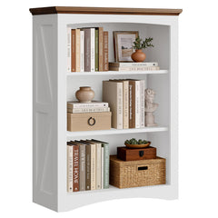 3-Tier Farmhouse Bookshelf, 43" Tall Wide Floor Standing Bookcase