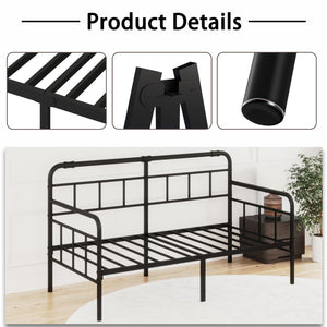 Metal Twin Daybed Frame with Modern Headboard and Steel Slats