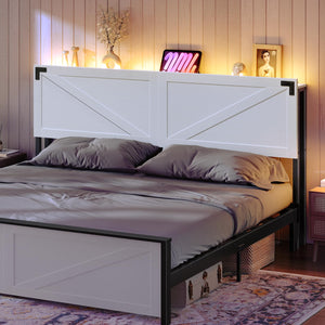 King Size Headboard with LED Lights and USB Charging Ports