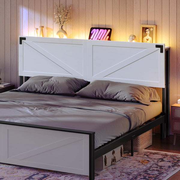 King Size Headboard with LED Lights and USB Charging Ports