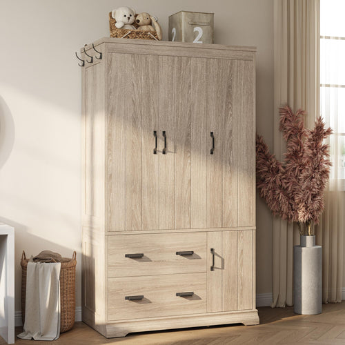4-Door Wardrobe Closet with Drawers, Shelves & Hanging Rod – 70" Tall